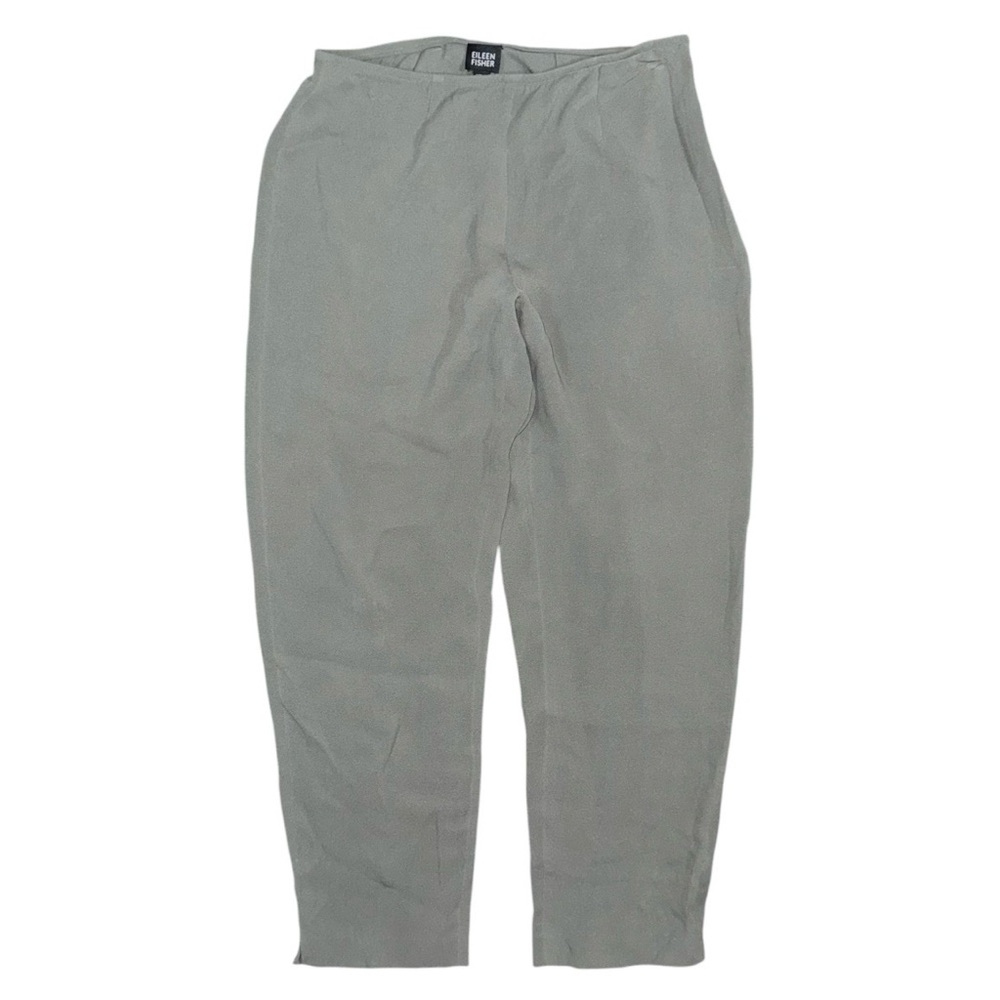 Eileen Fisher Silk Crepe Georgette Tapered Pants Sage Green Side Zip Size Small